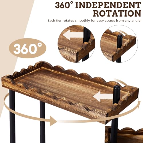 3 Tier Serving Tray & Wood Display Risers for Party,Rotatable Cupcake Stand