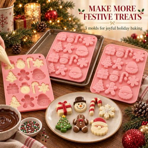 Christmas Chocolate Molds for Baking,3PCS Candy Silicone Molds - color: Christmas Molds 3 pcs