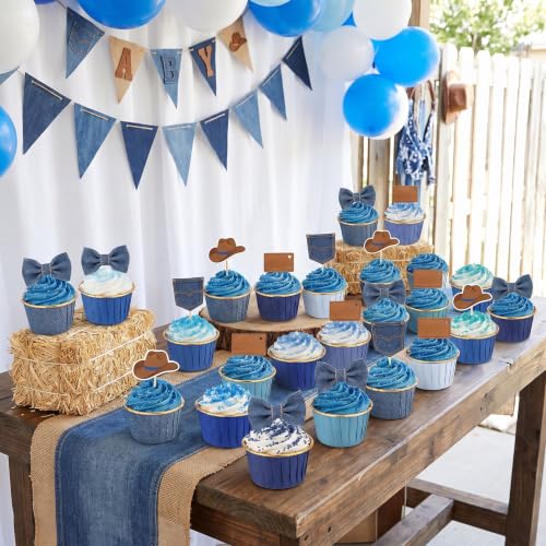 Geiserailie 100 Pcs Blue Jean Cupcake Liners Gold Foil Wrappers - color: Blue Jean, style: Classic