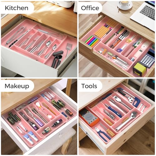 ukeetap Extra Large Expandable Silverware Organizer, Flatware Tray, Pink - color: Pink