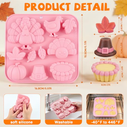 MEMOVAN Fall Thanksgiving Silicone Mold 3D Pumpkin Turkey Chocolate Molds - color: pink grey
