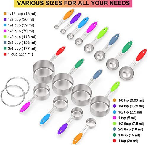 Wildone Stainless Measuring Cups and Spoons Set with Silicone Handle, 16pcs - color: Multicolor