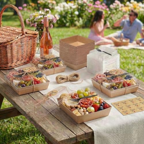 50 Pack 5in Small Charcuterie Boxes with Clear Lids, Mini Paper Containers - color: Brown