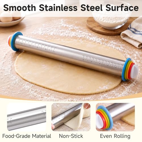Vakoo Rolling Pin with Thickness Rings for Baking - color: Silver