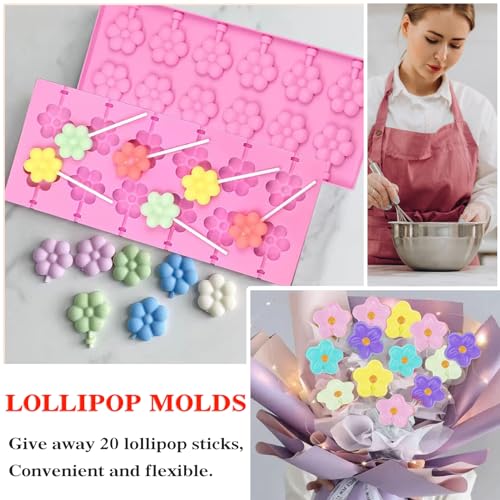 Silicone Lollipop Molds Candy Molds Silicone Sucker Molds Hard Candy Mold & 8 Rounds Nonstick Lollipop Mold With 20 Sticks for Candies,Bread,Jellies,Chocolate,Etc C - color: C