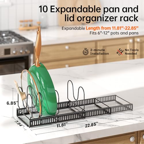 MUDEELA Expandable Pot Pan Lid Organizers inside Cabinet, 14 Divider-Black - color: Black, size: 14 Dividers
