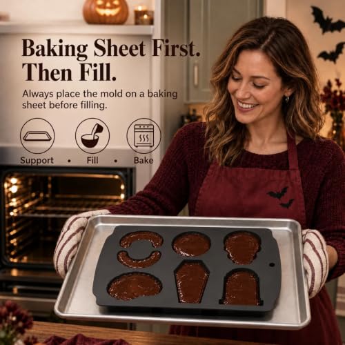HKNMTT Skull Cake Pizza Pan 6 Spooky Shapes Halloween Silicone Baking Mold - style: 6 Spooky Shapes 1PC