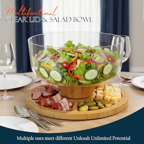 Masthome Bamboo Cake Stand with Lid, 6-in-1 Charcuterie Board for Snacks - color: Bamboo Cake Stand With Lid