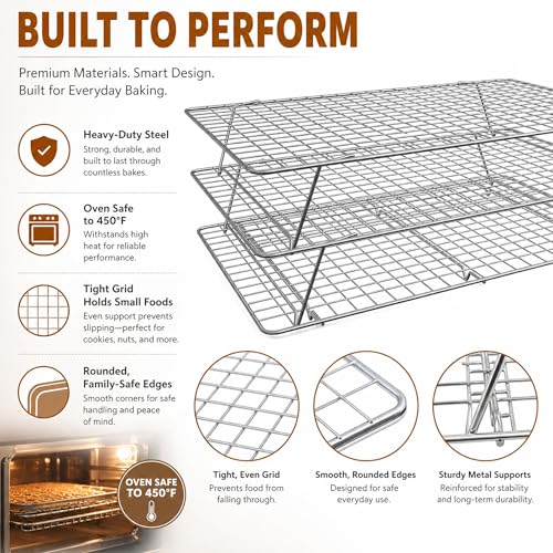 Cooling Rack 16"x10", 3-Tier Stackable & Collapsible Cooling Racks - color: Silver, size: 3-Tier-SL
