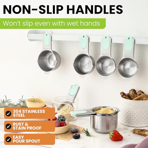 Spring Chef Magnetic Stainless Steel Measuring Cups Set of 7 Patented, Mint - color: Mint