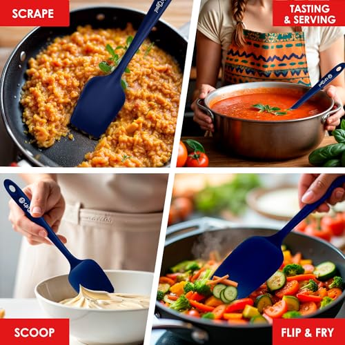 Silicone Spoon Spatula - 600ºF Heat-Resistant Non-Stick Rubber Spoonula | Use as Silicone Kitchen Scraper Utensil - Baking and Cooking Strong Stainless Steel Core | UpGood Kitchen Utensils, (Blue) - color: Blue