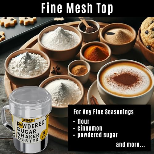 CUSINIUM 6 Ounce Mini Powder Sugar Shaker With Handle - Fine Mesh - With Plastic Cap - Pack of 2