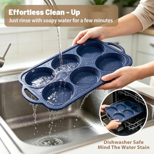 4 Inch Jumbo Silicone Muffin Top Pan with Frame Non Stick Egg Mold Baking - color: Gray