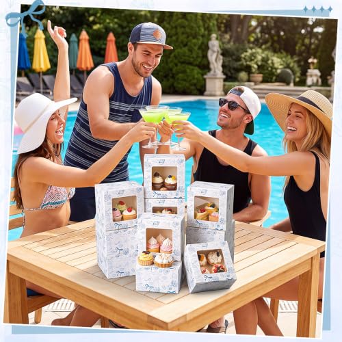 Chivertino 50 Pack Blue Seashell Square Cookie Boxes with Window - color: Blue, size: Seashell