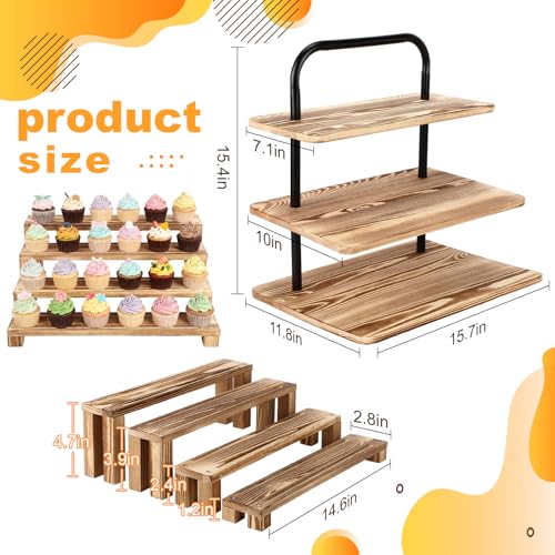 3 Pack Wooden Cupcake Stand 3 Tier Large Tiered Risers Set - style: Vintage
