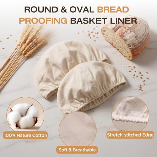 6Pack Bread Proofing Liners 9"/10" Cotton Banneton Sourdough Cover - size: 4 Pack 9" Round & 2 Pack 10"Oval