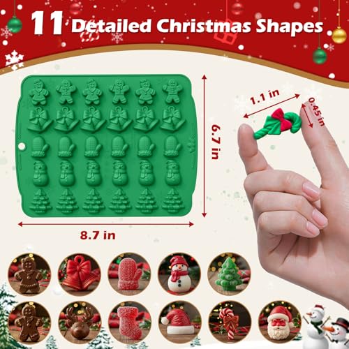 HKNMTT Christmas Silicone molds for Xmas Candy Chocolate Wax Decor, 60 Cavity 11 Shapes Gummy Mould, Including Tree Santa Cane Hat Socks Elk Gingerbread Man Bell Glove Snowman Food Grade DIY Set - style: 11 Shaped Xmas 2PCS