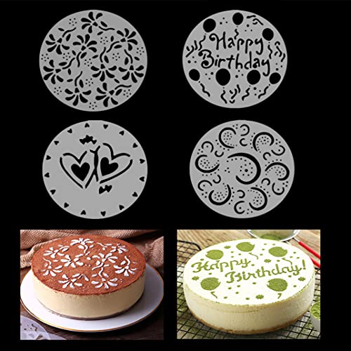 iSuperb 4 Pieces Cake Top Stencils Cookie/Cake Decorating Painting Templates Baking Tool for Cupcake Wedding Cake Fondant Impression, Wedding Birthday Party Cake Decoration Supplies