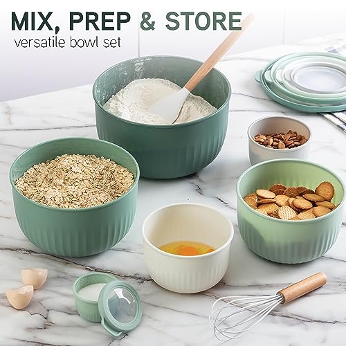 COOK WITH COLOR Prep Bowls with Lids- Wide and Deep Nesting Plastic Small Mixing Bowl Set with Lids, 12 Piece Set - Deep Bowls, Sage - color: Sage, size: 12 Piece Set - Deep Bowls
