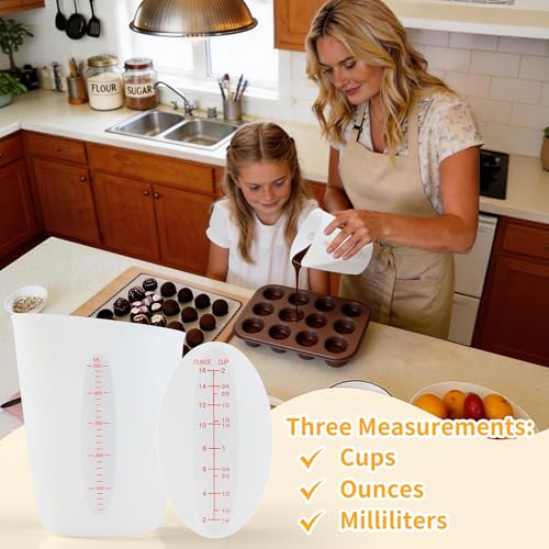 Food-Grade Silicone Cups for Melting Chocolate, 3Pcs BPA Free Silicone Measuring Cups with 1/2Cup/1Cup/2Cup Capacity, Reusable Baking Supplies for DIY Chocolate Molds - size: 1/2Cup*1+1Cup*1+2Cup*1