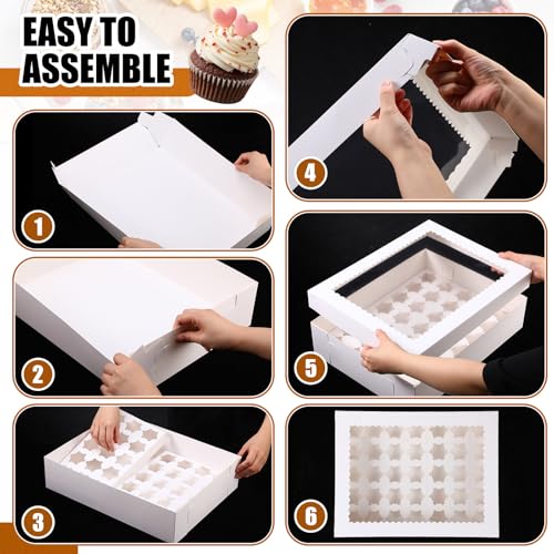 AmazingSpark 5 Pack 35 Count Cupcake Boxes, Mini Cupcake Containers, 16.9 x 13 x 4 Inch White Disposable Bakery Boxes with Window and Inserts for Birthday Holiday Party Bakery Desserts - color: White, size: 16.9 x 13 x 4 Inch