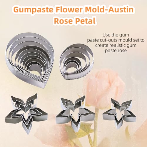 KALAIEN 23pcs/set Rose Petal Cutter Set Gum Paste Fondant Cake Cutters - color: Rose Petal Cutter Set (23pcs)