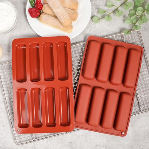 Webake Silicone Cream Canoe Pan, 2-Pack Finger-Shaped Eclair Mold for Baking, Filled Snack Cakes, Chocolate, Soap and Resin - style: Ladyfingers