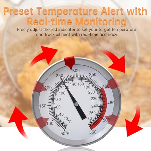 Candy/Deep Fry Thermometer with Pot Clip - 12" Stainless Steel Stem Meat Cooking Thermometer for Frying and Candle Making, Turkey, BBQ, Grill, Instant Read, Analog Display - size: 12 inch