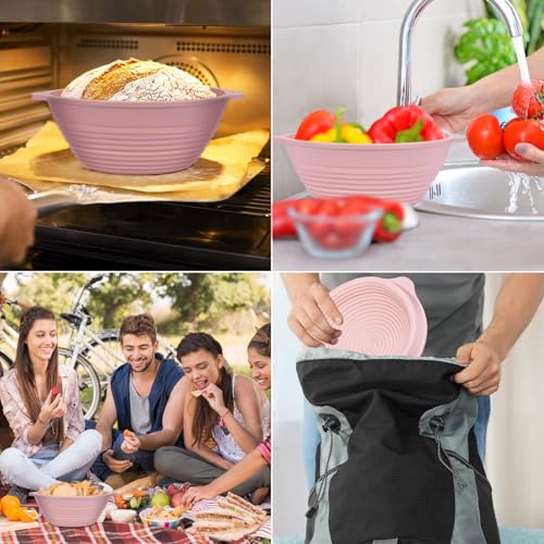 4Pcs 9" Silicone Banneton Bread Proofing Baskets with Dual Handles - color: Pink,Beige,Blue,Green - 9'' Round