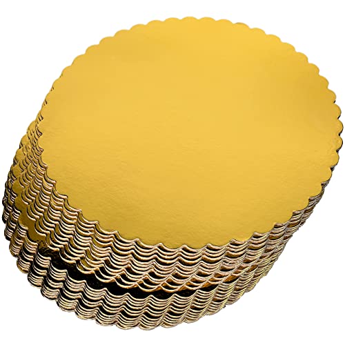 25-Pack 10 inch Sturdy Round Cake Boards, Gold Cardboard Cake Circles Plate Scalloped Base,Pack of 25 (Gold)