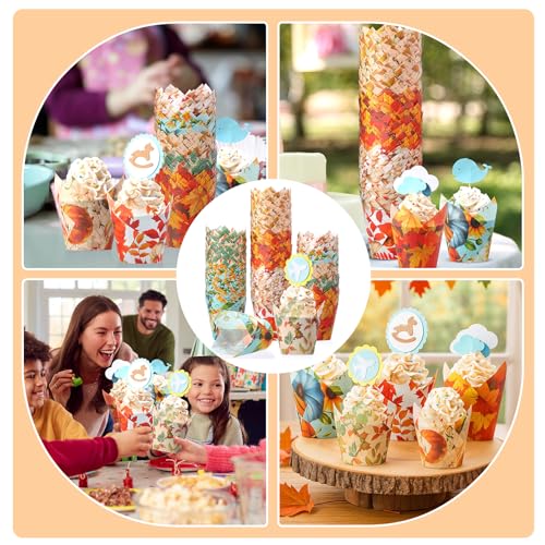 500 Counts Fall Tulip Cupcake Liners Autumn Muffin Cupcake Baking Liners - style: Maple