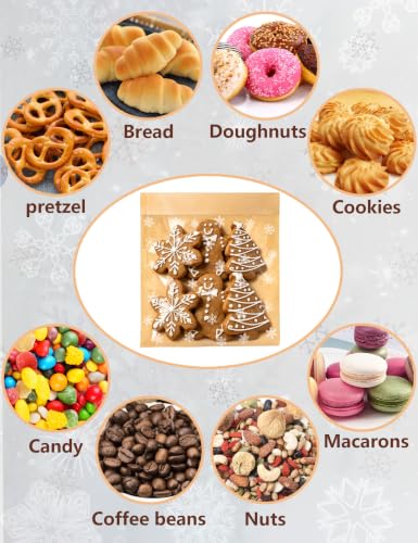 100 Pack Self Sealing Christmas Cookie Bags with Seal, 5.9x6.5 Inch Paper Bakery Bags with Window, Grease Resistant To Go Sleeves for Packaging Donut, Snack, Scone, Brownie, Small Pastries - size: 5.9"x6.5" - Christmas
