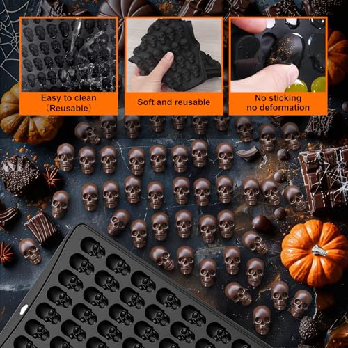 Mini Skull Molds Silicone, 100 Cavity Halloween Skull Chocolate Candy Mold - color: Black Skull
