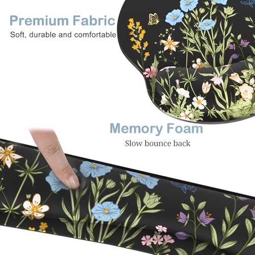 Ergonomic Mouse Pad with Wrist Rest and Keyboard Wrist Rest, Mousepad - color: Black Floral