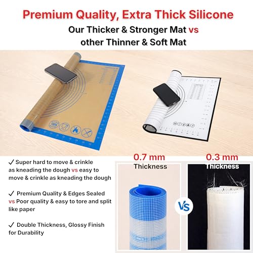Silicone Pastry Mat with Measurements, 28 x 20 Inch Extra Thick Non-Slip Nonstick XL Baking Mat for Dough Rolling, Kneading, Fondant and Pie, Blue - color: Blue, size: 28"L x 20"W