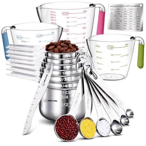 AIKEXIN Stainless Steel Measuring Cups & Spoons Set, Precision Baking Tools