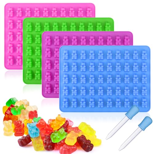 Palksky 4Pcs Gummy Bear Mold Silicone, Fruit Snack Molds, Gummies Trays Molds with Dropper for Candy Chocolate - color: 4Pcs Bear molds