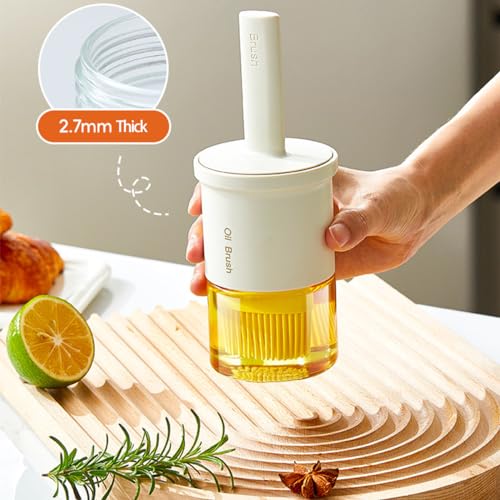 Glass Oil Dispenser with Heat Resistant Brush,Oil Dispenser Bottle with Silicone Pastry Brush for Kitchen,Cooking Vinegar and Sauce BBQ Grill Frying (Oil Dispenser-White) - color: Oil Dispenser-White