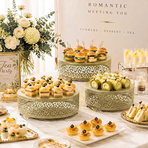 3Pcs Metal Food Risers, Buffet Table Display Stand - color: Gold, size: 3P-Round(8IN to 12 IN)