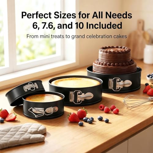 CARGEN Baking Pans Set of 3 Springform Pan for Cheesecake, 6" 7.6" 10" Size