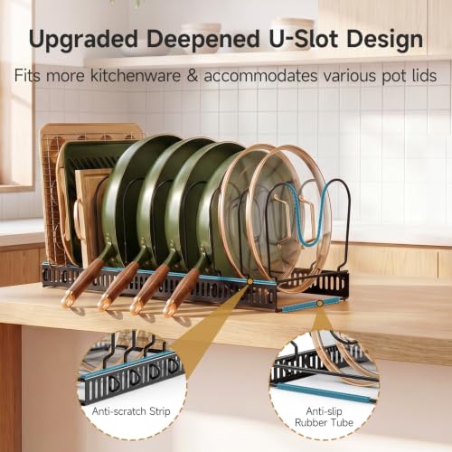 MUDEELA Pot Lid Organizer for Cabinet, Expandable Baking Pan Rack 10 Slots - size: 10 Dividers