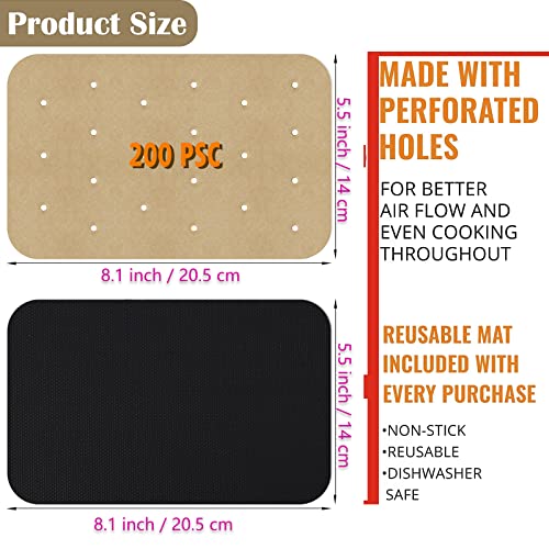 WMKGG Rectangular Air Fryer Parchment Paper, 200 PCS Air Fryer Liners - size: 5.5"x8.1"-200 pcs Parchment Paper