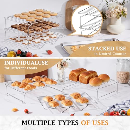 LIANYU Cooling Rack 15"x10", 3-Tier Stackable & Collapsible Cooling Racks