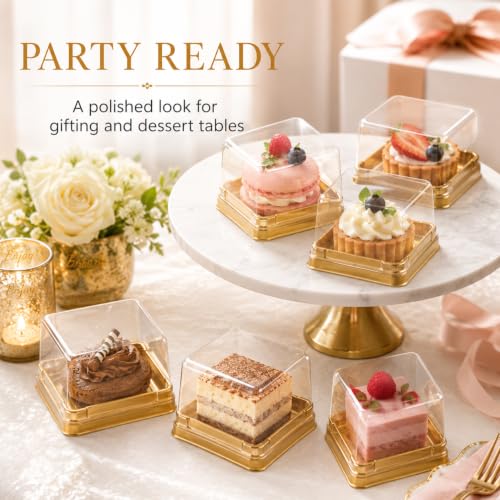 DOITOOL 100 Pcs Mini Cake Containers 2.24 Inch Mooncake Packaging Boxes - color: Golden(S)
