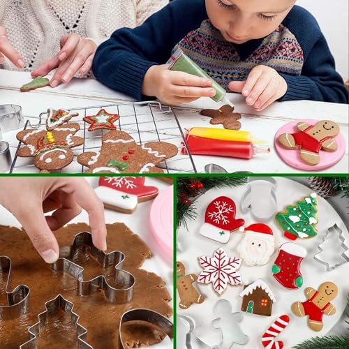 5Pcs Christmas Cookie Cutters,Winter Holiday Cookies Cutter Mold Shapes Gingerbread Men, Snowman,Christmas Tree, Snowflake, Candy Cane with Decorating Instructions - Stainless Steel - color: 5pchris