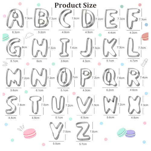 Alphabet Letters Cookie Cutters Set Large 3 Inch, 26 Pcs Stainless Steel DIY Cookie Cutter Set Baking Fondant Biscuit Fruit Dough Mold Tools for Birthday Christmas New Year Holiday Party Decorations