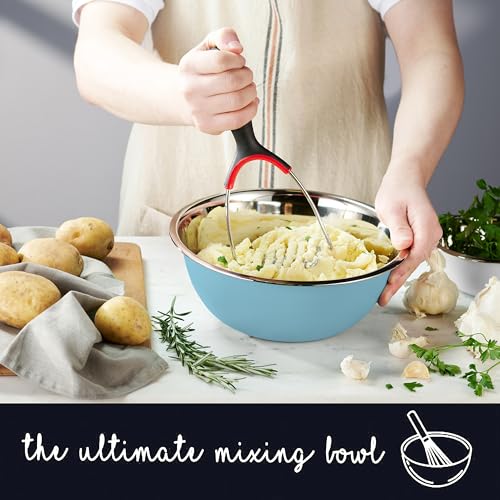 10-Piece Stainless Steel Mixing Bowl Set with Lids for Food Prep & Storage - color: Light Blue Bowls - With White Lids
