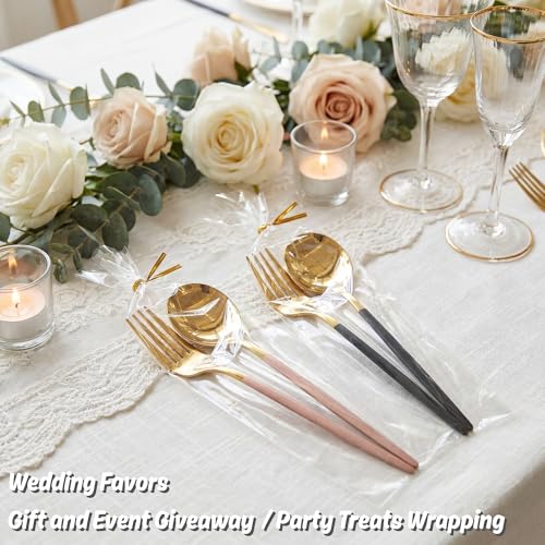 Wowfit 100 CT 2x10 Clear Cellophane Pretzel Rod Bags, 4" Gold Twist Ties - size: 2x10 Inch (Pack of 100)