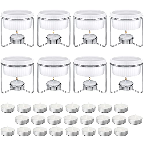 Treela 8 Pcs Ceramic Butter Warmers & 32 Tealight Candles, White - color: White, Gray