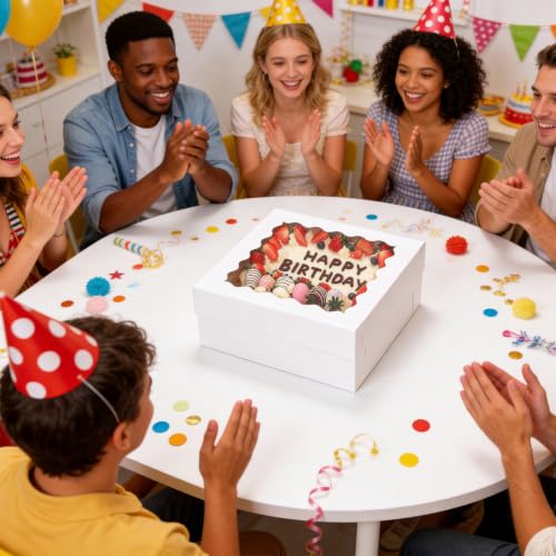 COTOPHER 14x14x6 In Sheet Cake Boxes, 16pcs White Bakery Boxes with Window - color: White, size: 14x14x6inch